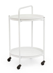Tavolino da Esterno Carrello con Ruote Ø44,5x70h cm in Acciaio Austin Twin Bianco