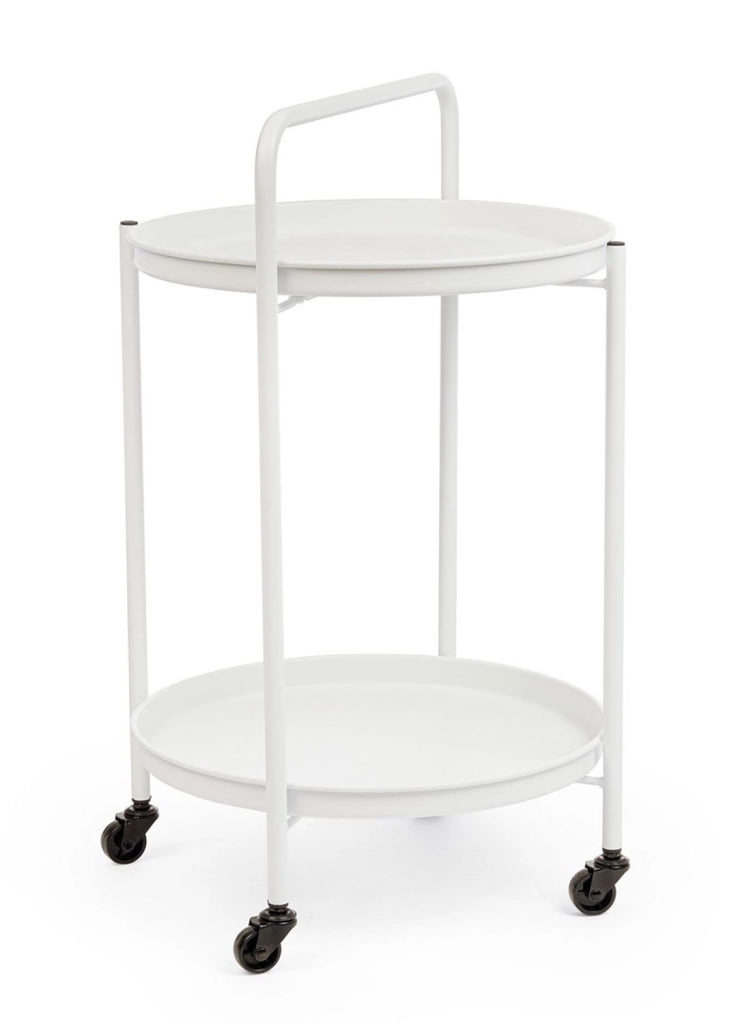 Tavolino da Esterno Carrello con Ruote Ø44,5x70h cm in Acciaio Austin Twin Bianco