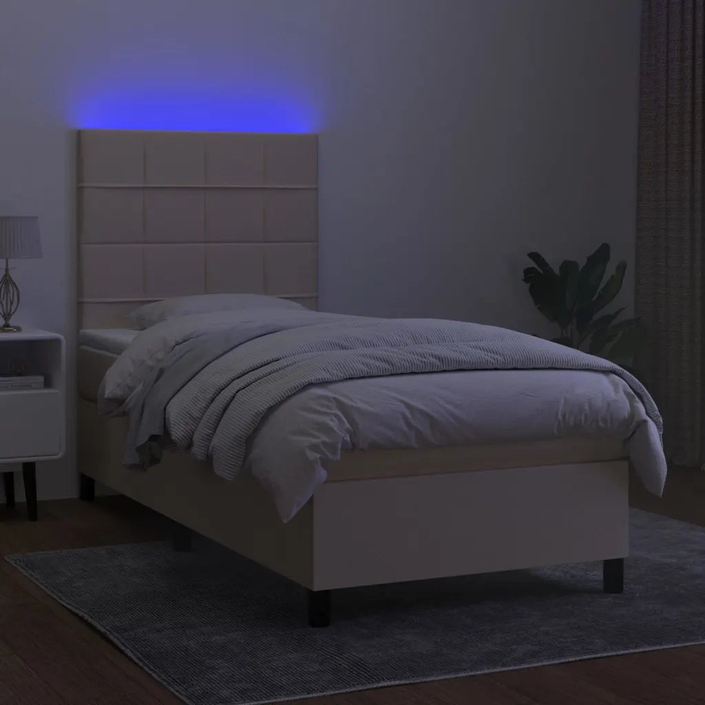Letto a Molle con Materasso e LED Crema 90x200 cm in Tessuto cod mxl 65919