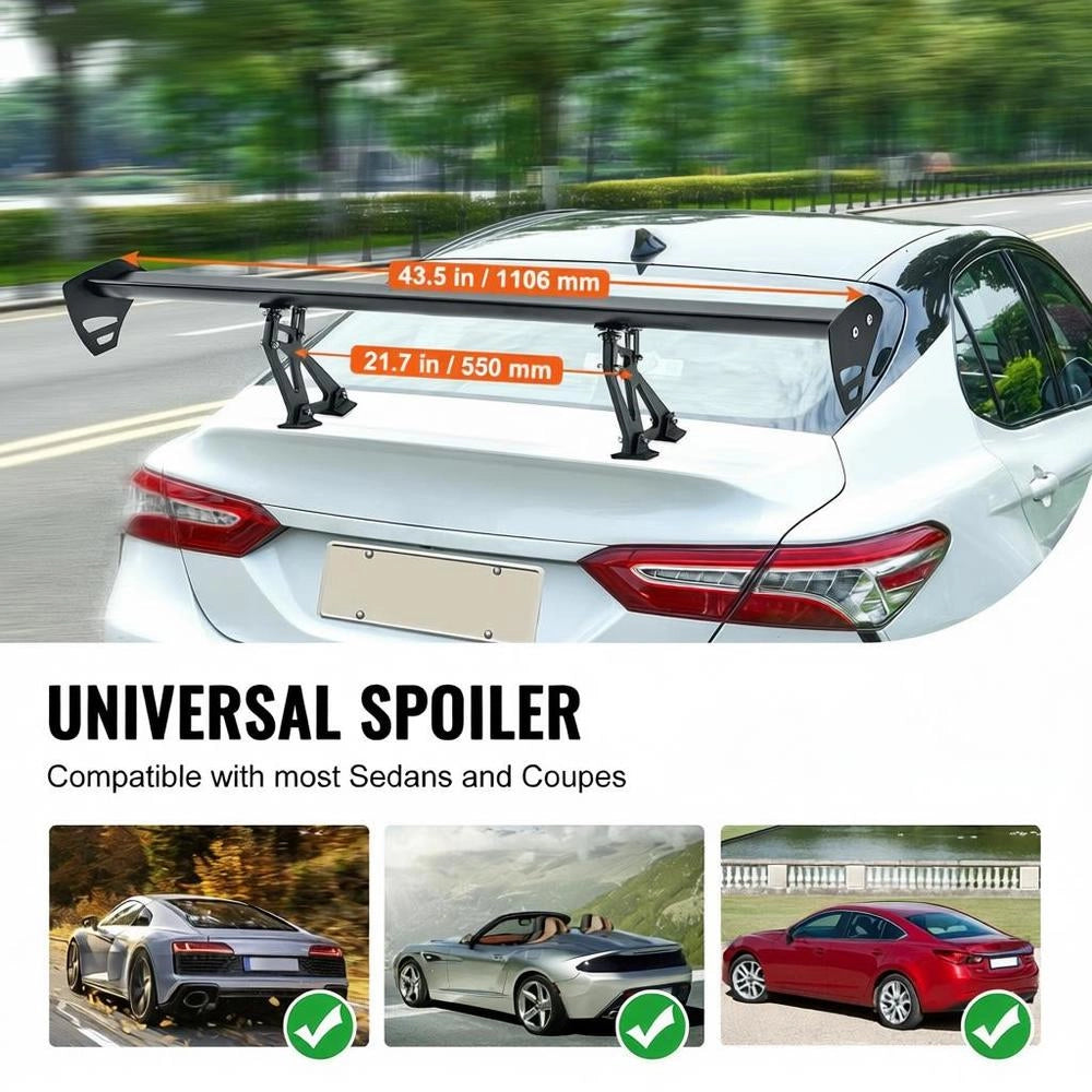 Spoiler Posteriore GT 110cm Angolo Regolabile Alluminio JDM Racing Resistente Sedan SUV Modifica Nero