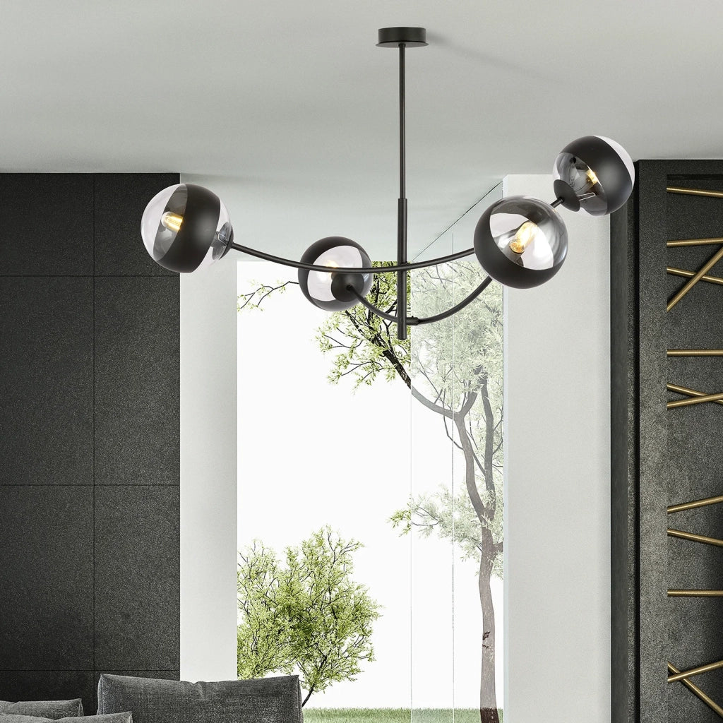 Plafoniera Contemporaneo Oceano Acciaio Nero 4 Luci E14 Ip20