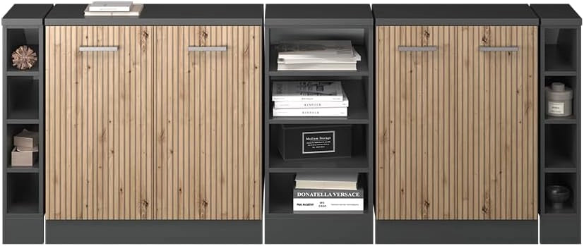 Set di mobili sottotetto Rion, Rovere artigianale, 210 cm Set di 5 carcasse armadio profondità 60 cm, adatto per il salvaspazio sotto tetti spioventi