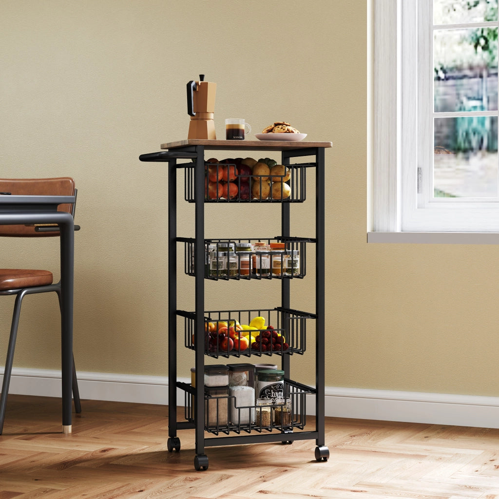 Carrello da Cucina Multilivello con 4 Cestini in Acciaio ¨C Zephmum ¨C Grigio