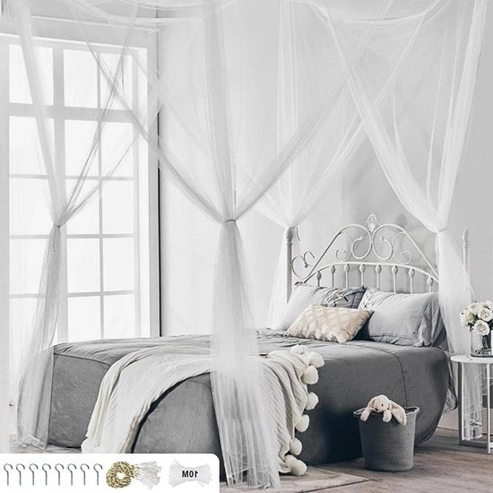 Letto a due posti e letto singolo rettangolare rete per zanzare con 4 ingressi - installazione facile per casa, giardino, balcone, campeggio - bianco 190 x 210 x 240 cm
