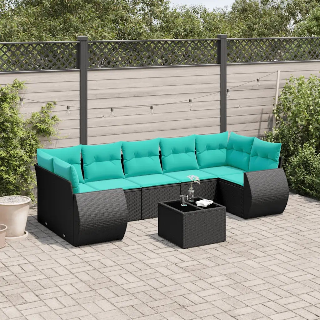 Set Divani da Giardino 8 pz con Cuscini Nero in Polyrattan 3221136