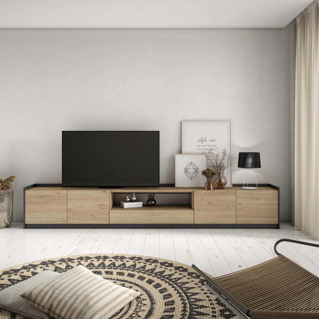 Mobile TV Soggiorno, 310x50x37 cm, Per TV fino a 80", Mobile Soggiorno, Rovere e nero