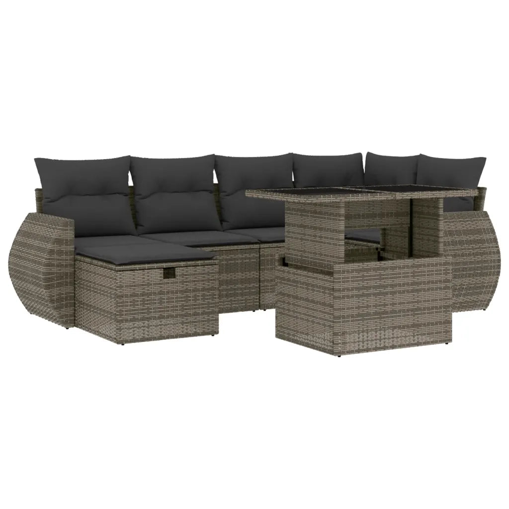 Set Divani da Giardino 7 pz con Cuscini Grigio in Polyrattan
