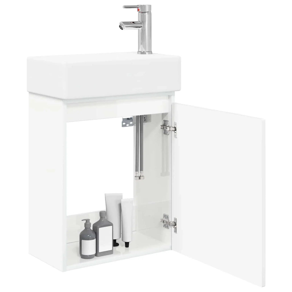 Mobile bagno con rubinetto Bianco Lucido 45,5 x 22,5 x 84 cm 889475