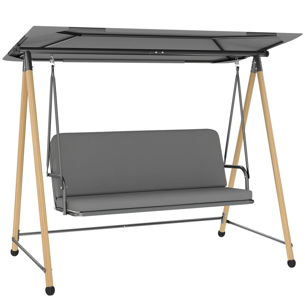 Dondolo 3 Posti con Tettoia Regolabile e Cuscino, in Acciaio, Texteline e Poliestere, 208x125x180 cm, Grigio