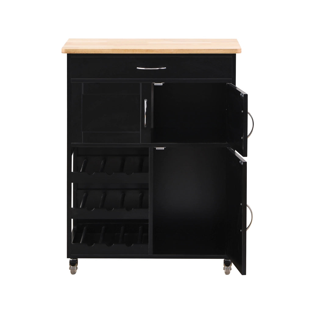 Mobiletto da cucina Febe con ruote in legno nero e top in rovere