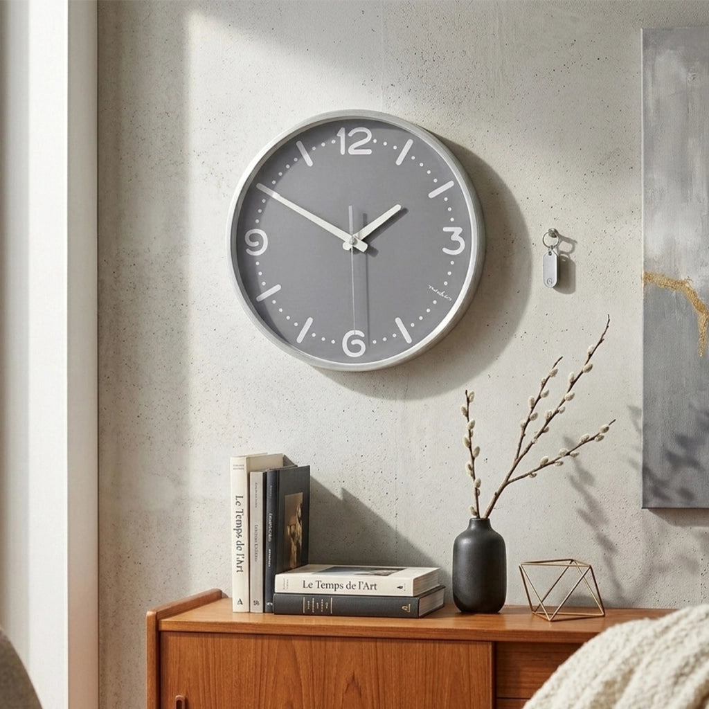 Orologio da Parete Silenzioso Diametro 30 cm in Alluminio Facile da Leggere Grigio Nedis