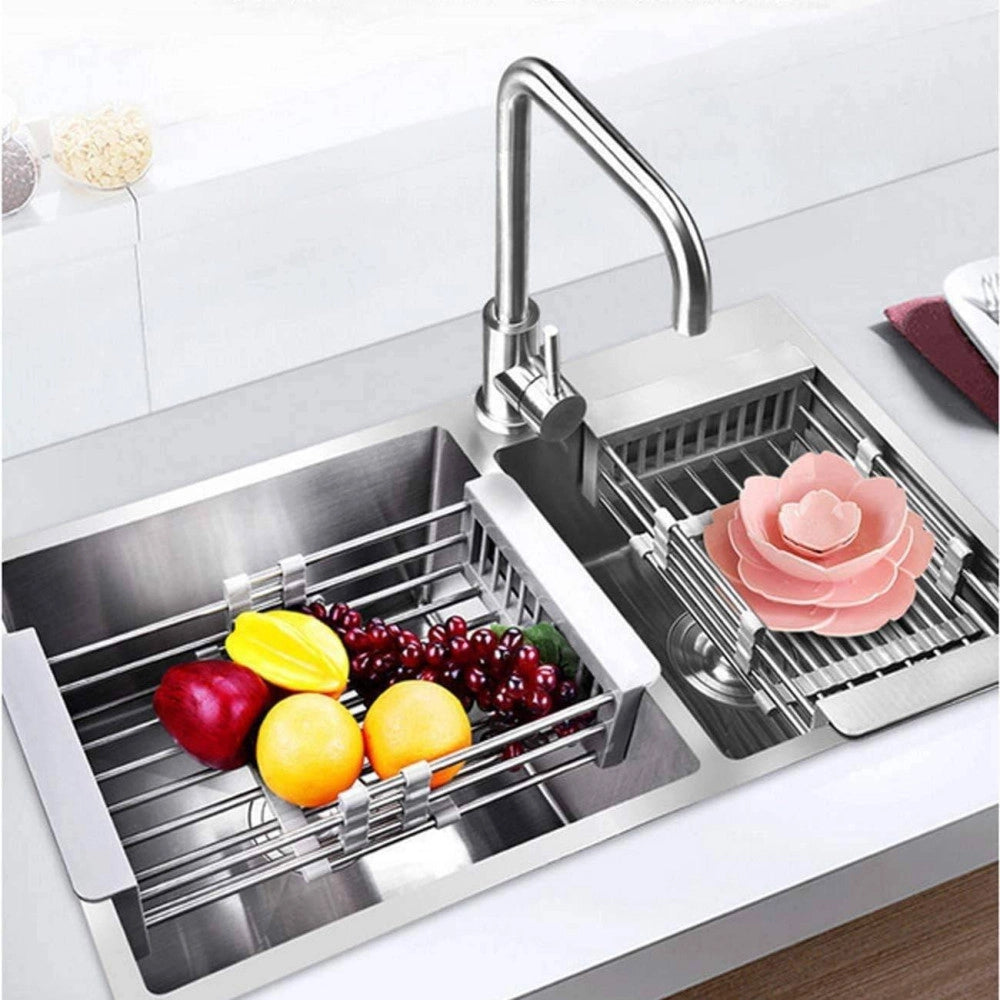 Trade Shop - Cestino Regolabile Per Lavello Scolapiatti Telescopico Cestello Stoviglie Cucina -