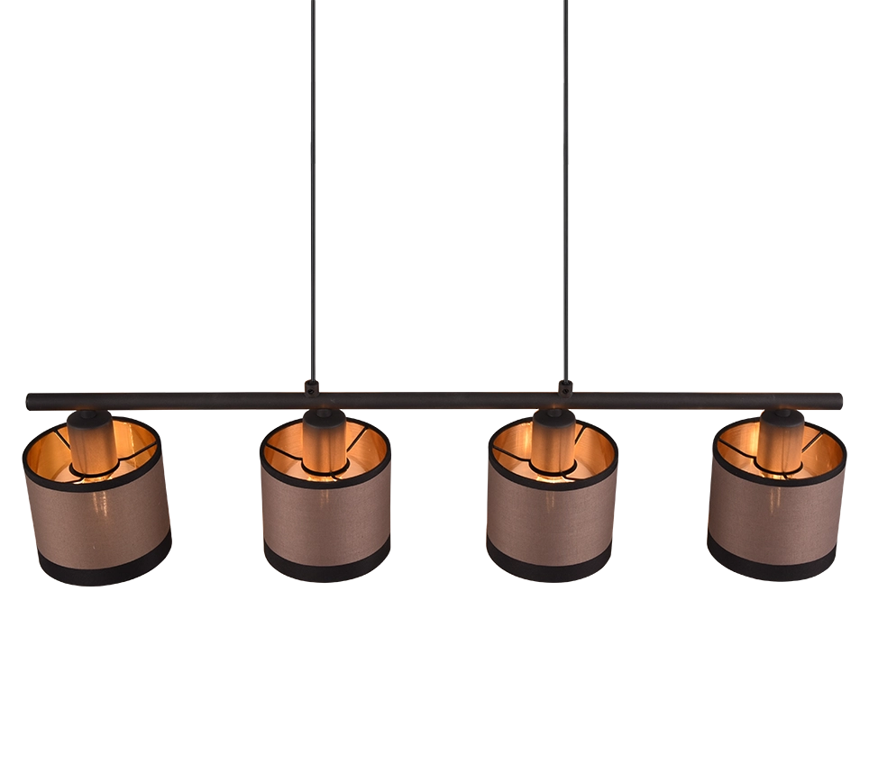Lampada a sospensione 4 luci, metallo, nero opaco, 75x150x12 cm, Davos