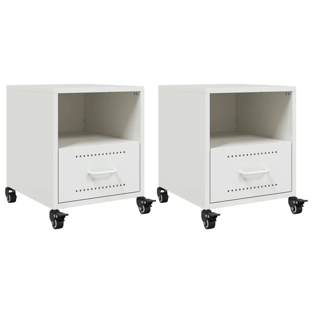 Comodini 2 pz-Set di 2 Tavolino da notte Bianchi 36x39x43,5 cm in Acciaio 376288