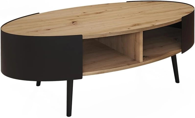 Tavolino Lofta, Nero, 120 x 60 cm, con ripiano per riviste e telecomandi