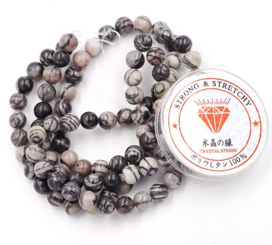Kralen con corda per la creazione di accessori per l'autoaiuto Pietre per collane e bracciali terapeutici 4 mm = 180 pezzi e 1 rotolo di corda Pietra nera di nettunio 4 mm