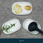 Spazzola ceramica 3 in 1 con raccoglitore erba, stracciatore con pennello mini, facile da pulire e da riporre, piatto raschiatore per gengibre, aglio, cipolle e altro.