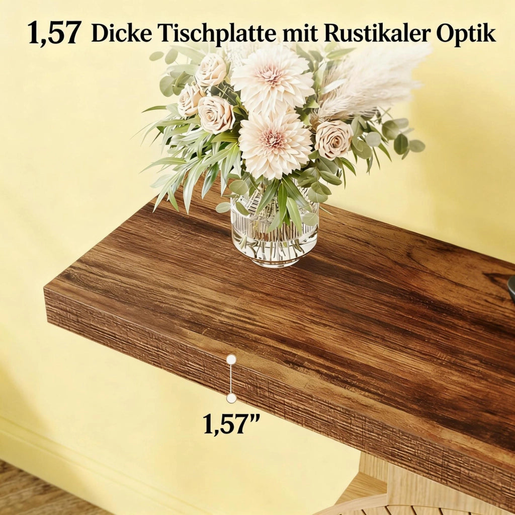 Tavolo consolle in legno con base rotonda e ripiani, design sottile per ingresso