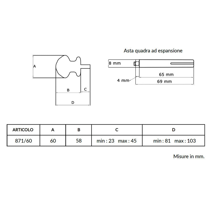 Pomolo fisso per porta SAGUATTI 871/60UQ in alluminio marrone lucido
