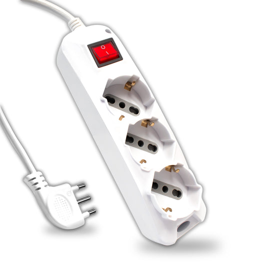 Multipresa 3 posti con interruttore luminoso 10/16a â€‹â€‹bipasso/schuko 250v ~ max: 3500W Cavo H05VV-F 3G1.0mmx1.5m con spina 16a 2p+t