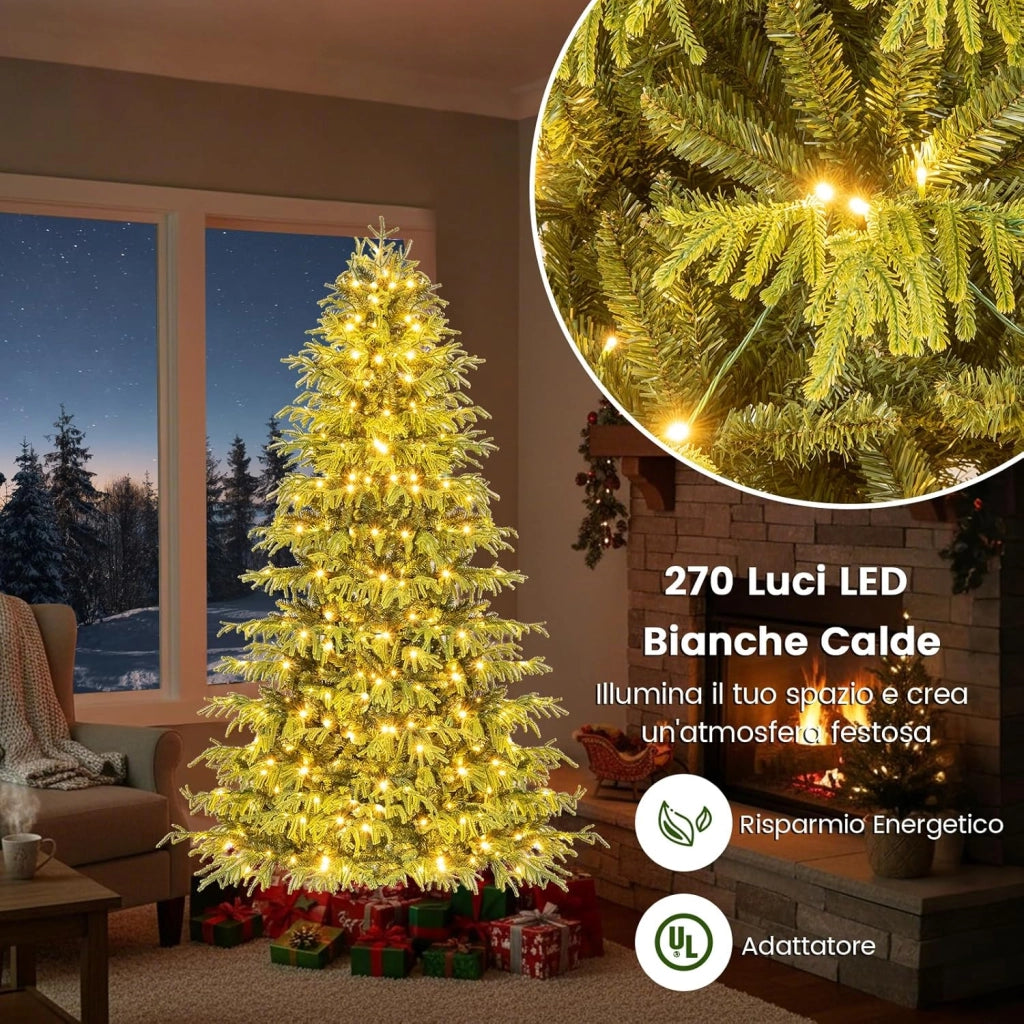 Albero di Natale 180 cm, Albero di Natale Pre-illuminato con 270 Luci LED Bianco Caldo, 746 Punte di Rami & Base in Metallo Pieghevole, Decorazione Natalizia (180 cm)