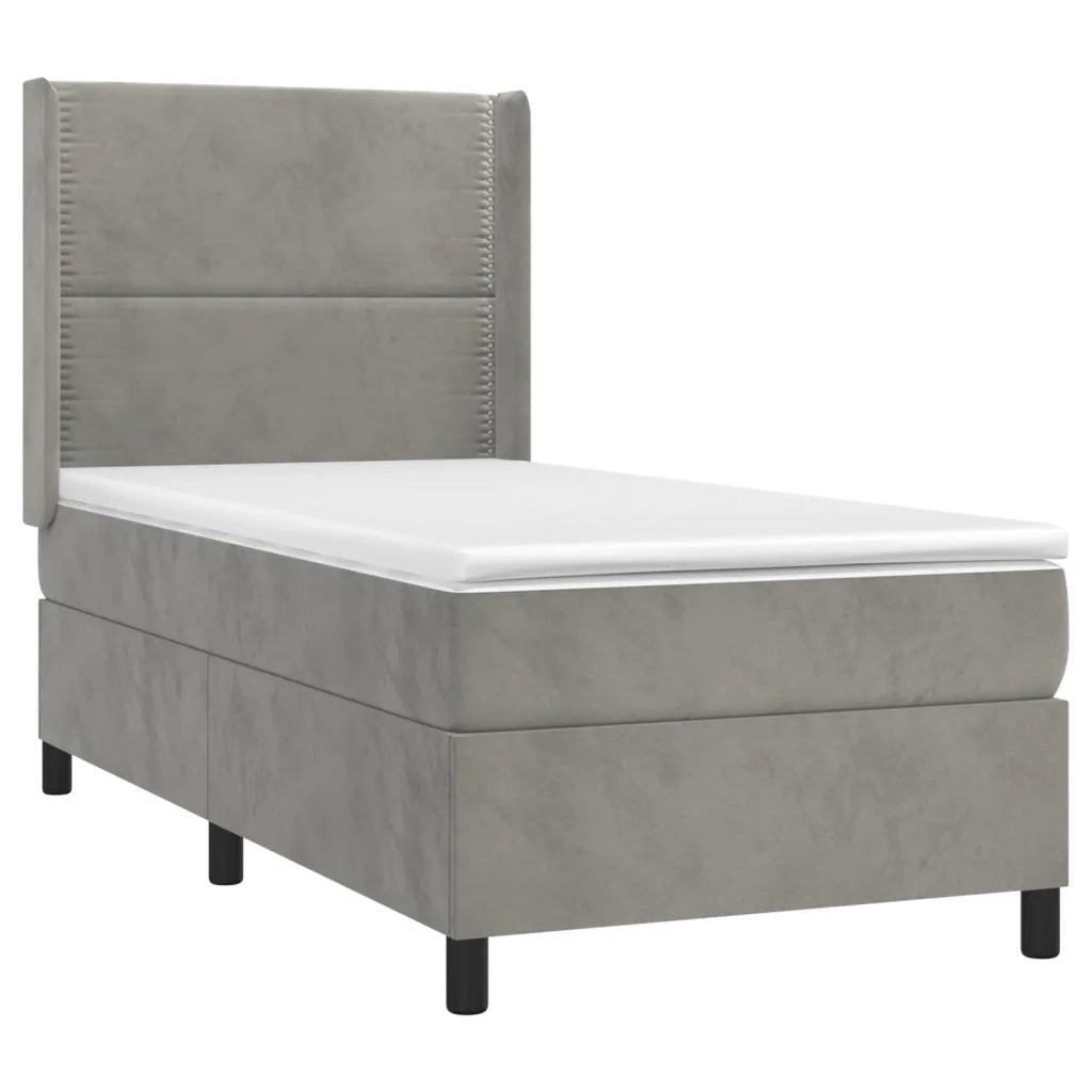 Letto a Molle Materasso e LED Grigio Chiaro 100x200 cm Velluto 3139487