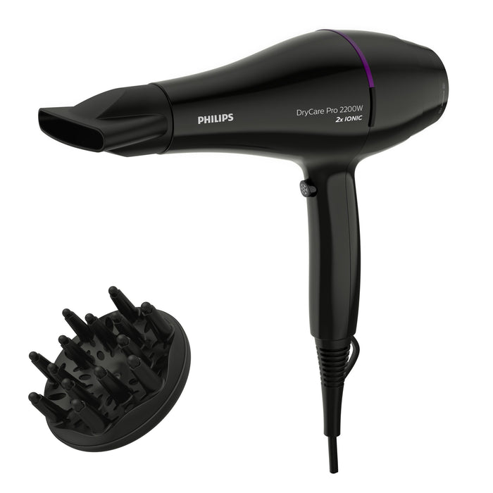Philips drycare asciugacapelli professionale con asciugatura veloce e potente motore ac 2200w, diffusore incluso bhd274/00