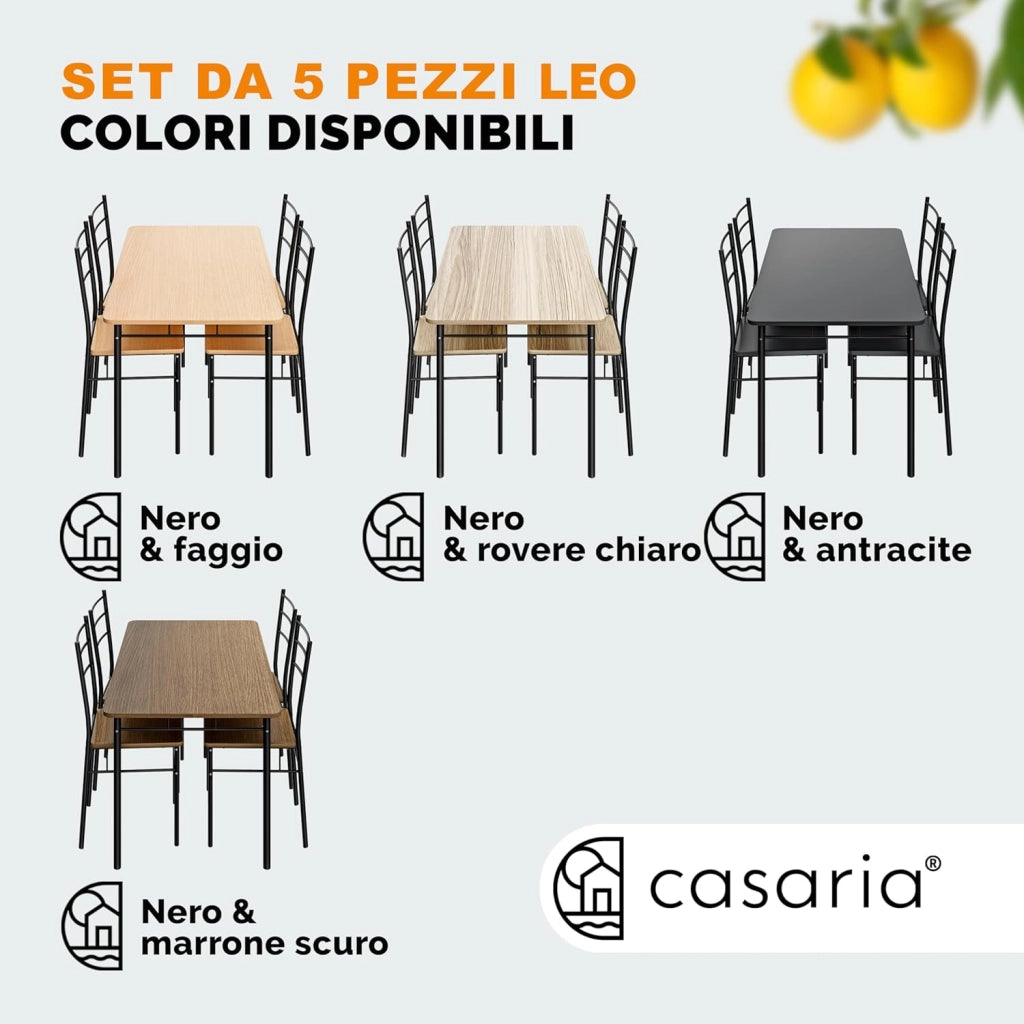 ® Gruppo di Sedute Leo Set 5 Pezzi Tavolo da Pranzo con 4 Sedie Set di Mobili per Sala Cucina Soggiorno Salotto Set da Pranzo Tavoli Sedia
