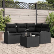 Set Divano da Giardino con cuscino 5 pcs Nero polyrattan