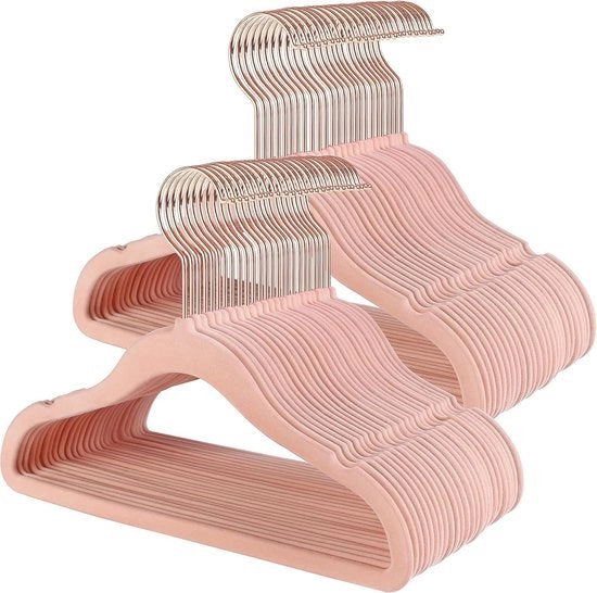 Set di appesi per bambini - 50 pezzi - grilletti - rosa oro - antiscivolo - spazio risparmiato - armadio per bambini - abbigliamento per bambini - vestiti per bambini - pantaloni per bambini - bambini - velluto - rosa chiaro