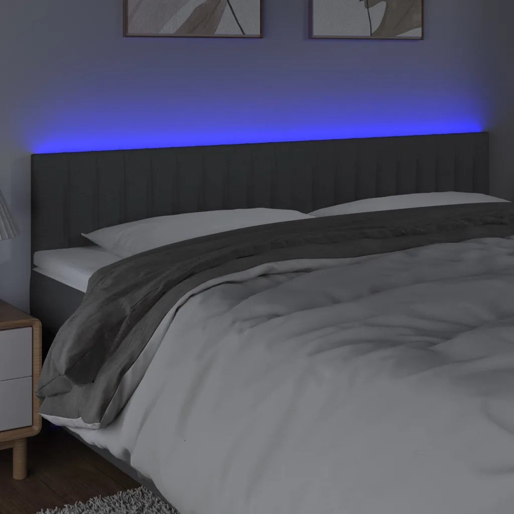Testiera a LED-Testata del letto Grigio Scuro 160x5x78/88 cm in Tessuto