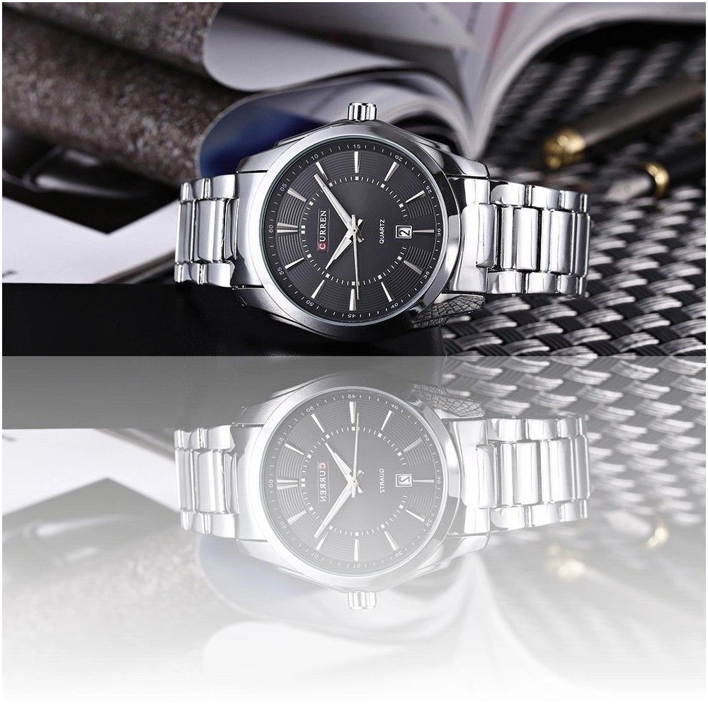 Trade Shop - Orologio Da Polso Curren 8072 Uomo Analogico Quarzo Moderno Acciaio Data Nero -