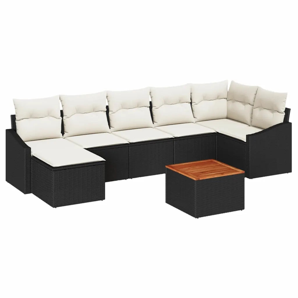 Set Divano da Giardino con cuscino 8 pcs Nero polyrattan