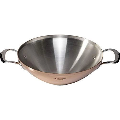 DE BUYER 624732 Prima Matera Wok in Rame con 2 Manici 32 cm Induzione Acciaio Inox colore Rame - Argento