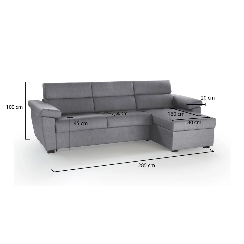 Ceto, Divano Fisso con Penisola Sfoderabile Made in Italy, 285x160 cm Grigio