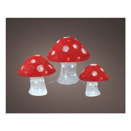 Decoro kaemingk 492069 lumineo set 3 funghetti natalizi acryl