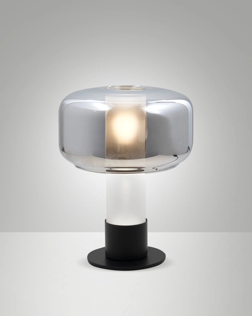 Lampada da Tavolo Flick Fumé, Struttura in Metallo e Vetro Borosilicato, Dimmerabile al Tocco, Attacco E14 15W, IP20 - Flick