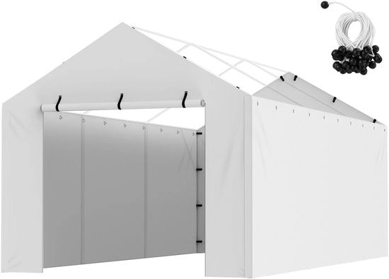 Tetto di Sostituzione per Carport Pareti Lateral, 3 x 6 M, Resistente alla Sostituzione, Impermeabile, Copertura in Tessuto di Poliester con Protezione UV, Installazione Facile con Cinturini, Ricovero per Garage, Bianco (struttura non inclusa)