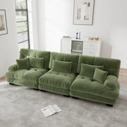 Divano angolare modulare a 3 posti con seduta profonda e cuscini, in ciniglia verde 313 × 77 × 81 cm