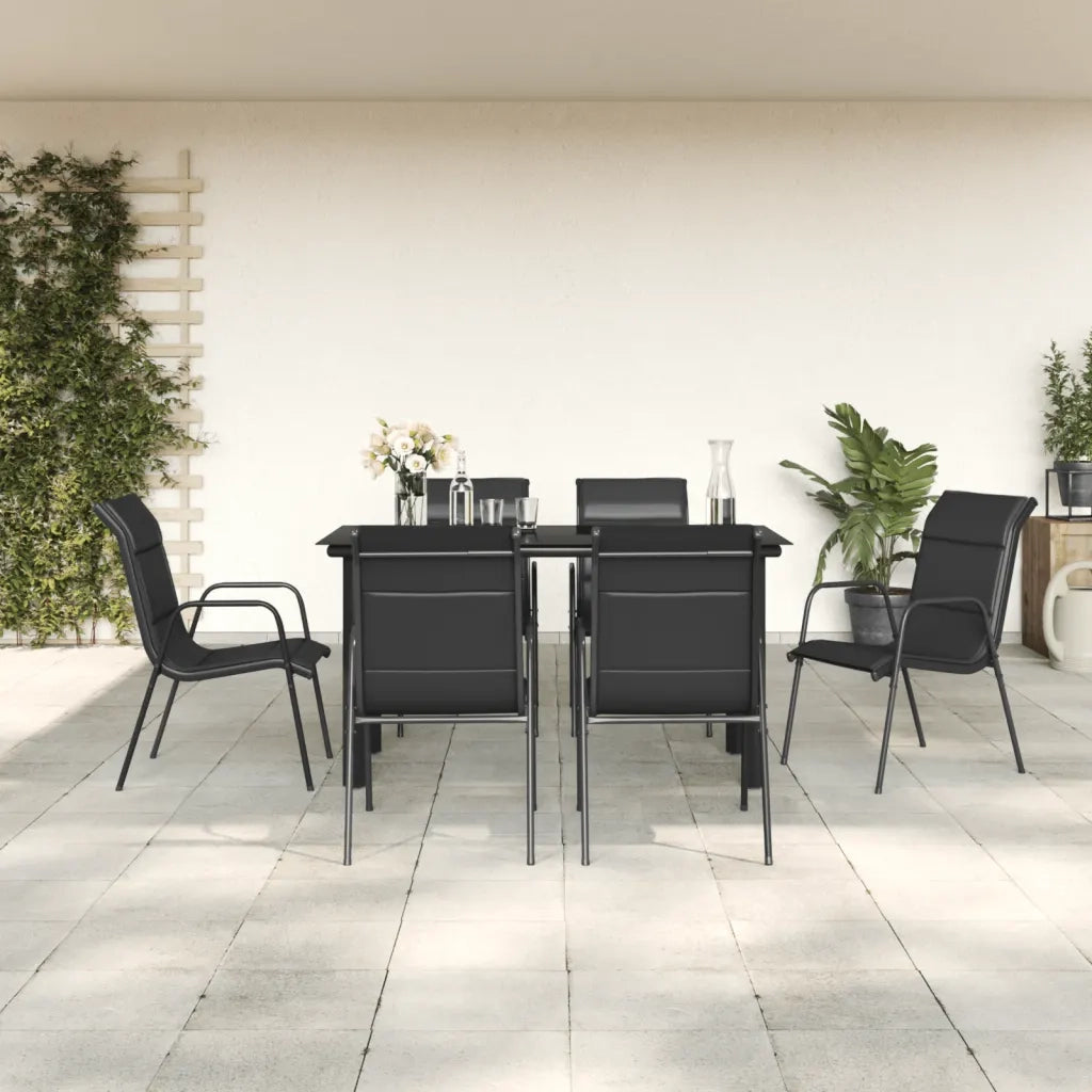 Set da Pranzo da Giardino 7 pz Nero in Acciaio e Textilene 3200713