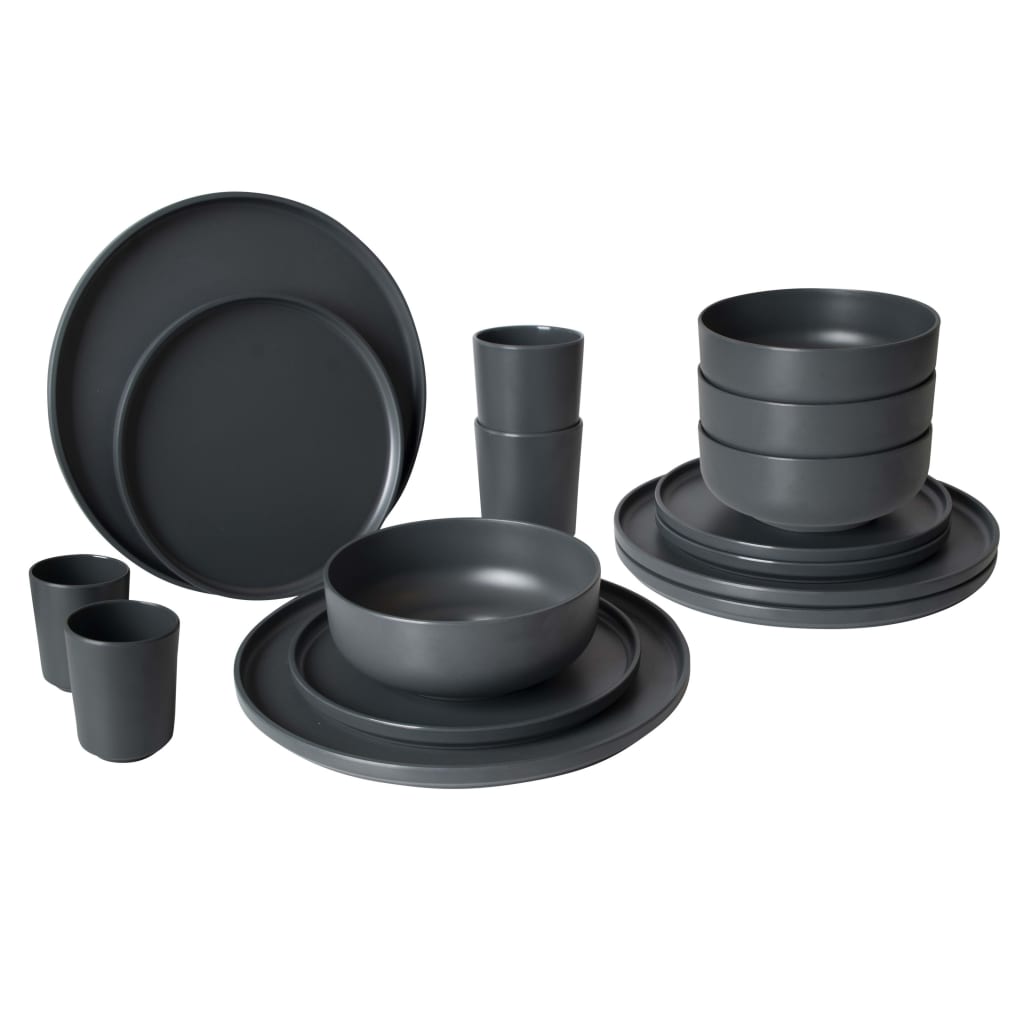 Bo-Camp Set di Stoviglie 16 pz Patom in Melamina Antracite 435575