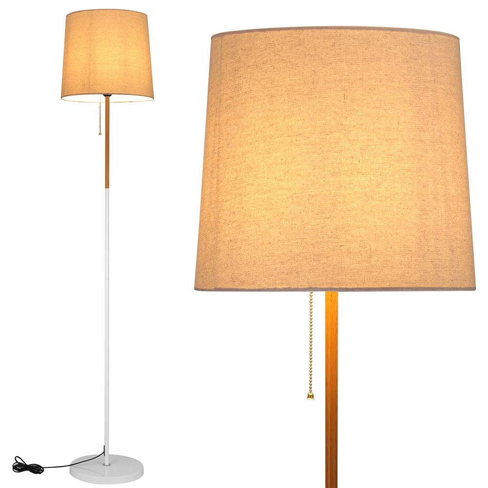 Piantana Lampada da Terra Metallo Legno Tessuto 1xE27 H170cm Design Moderno