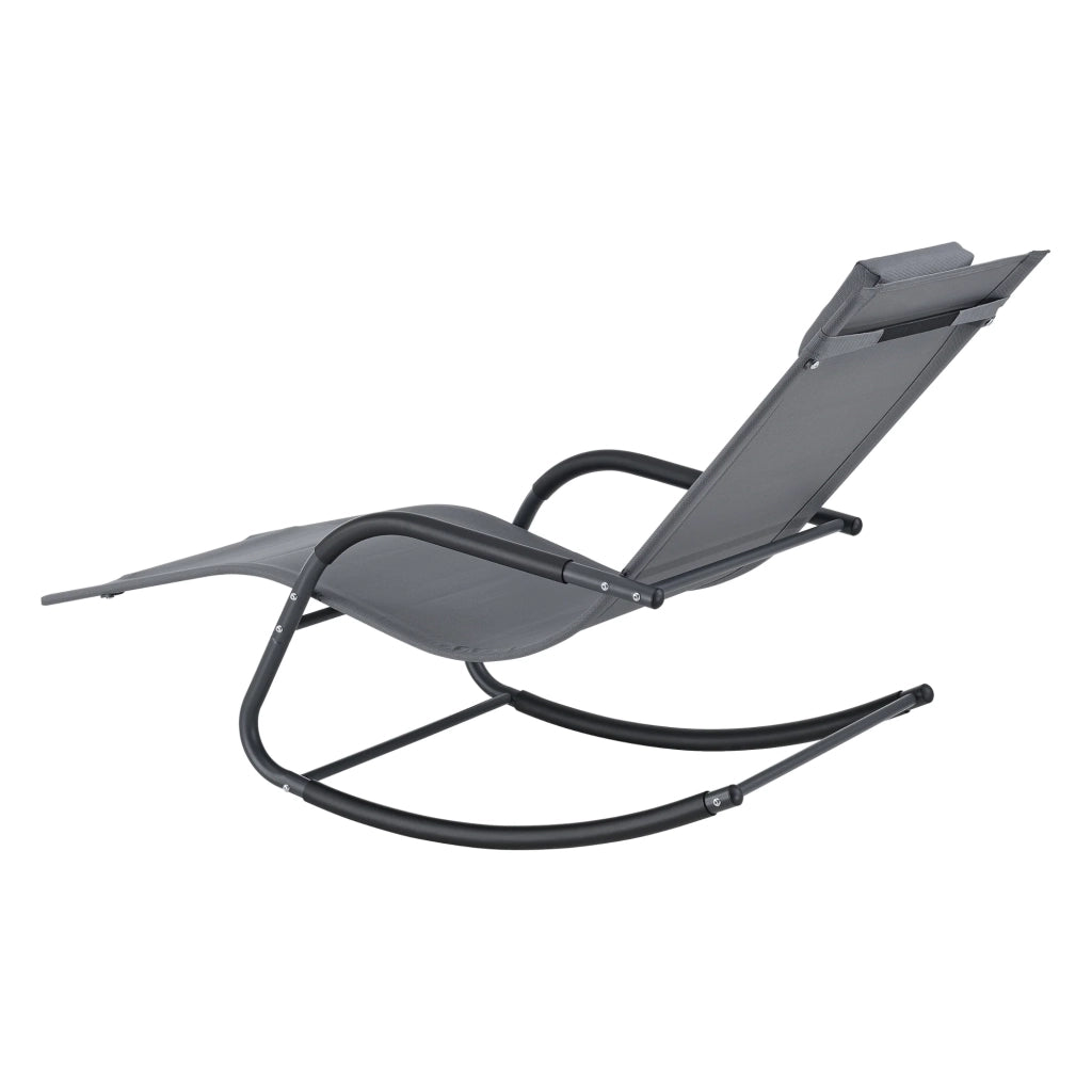 Lettino prendisole con sedia a dondolo acciaio e tessuto 147 x 63 x 89 cm grigio scuro 03_0006403