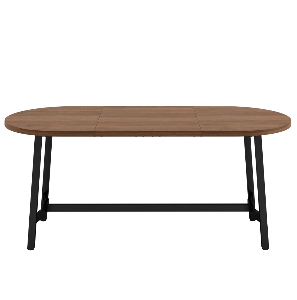 Tavolo da pranzo 180x80 cm con angoli arrotondati; struttura stabile in ferro e MDF; noce