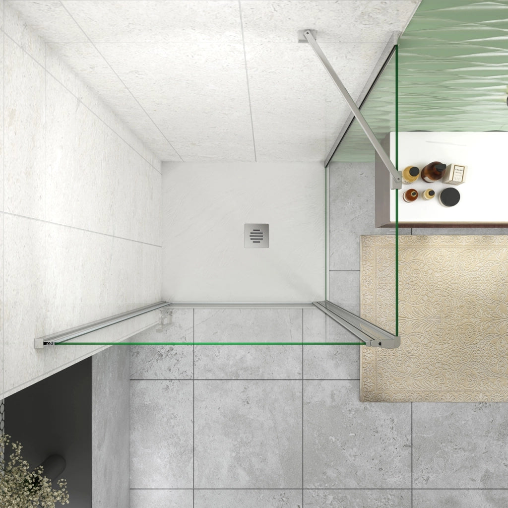 H.195 cm Box Doccia Angolare Porta Battente 100 cm Parete Fissa 70 cm Vetro 6mm Anticalcare Barra da 45 cm Cromo Lucido