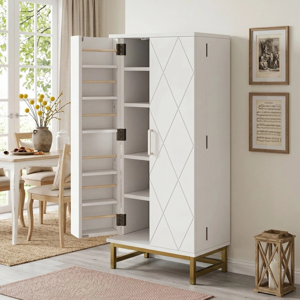 Credenza salvaspazio con ripiani regolabili ¨C Minimal ¨C bianco e oro truciolato