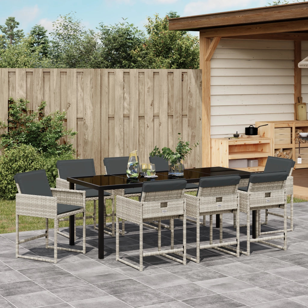 Set da Pranzo in Giardino 9 Pezzi con Cuscini Grigio Chiaro Rattan PE