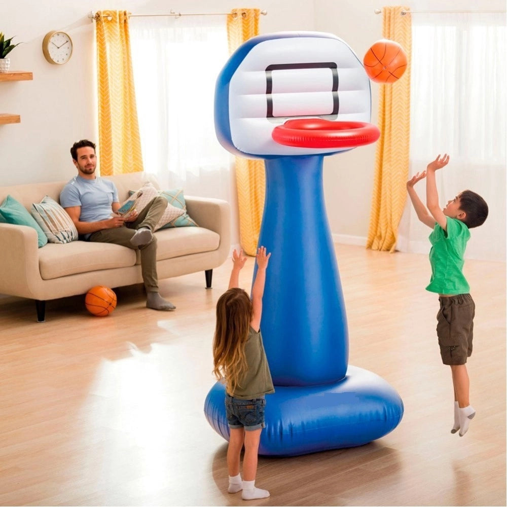 Trade Shop - Basket Gonfiabile Palla Canestro Per Bambini Con 2 Palloni Alto 208 Cm -