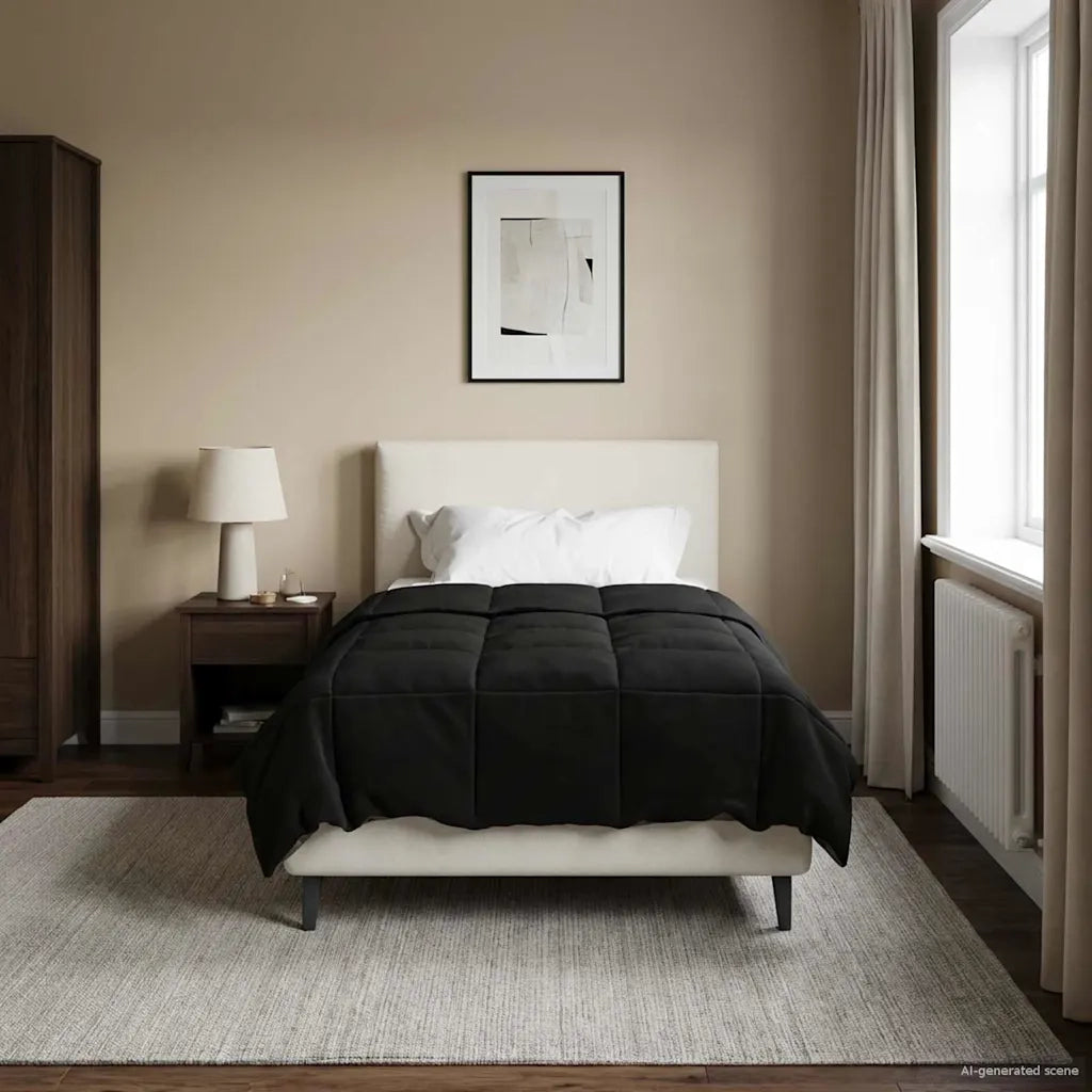 Duvet Invernale Trapuntato Nero 140 x 220 cm Microfibra 42026098