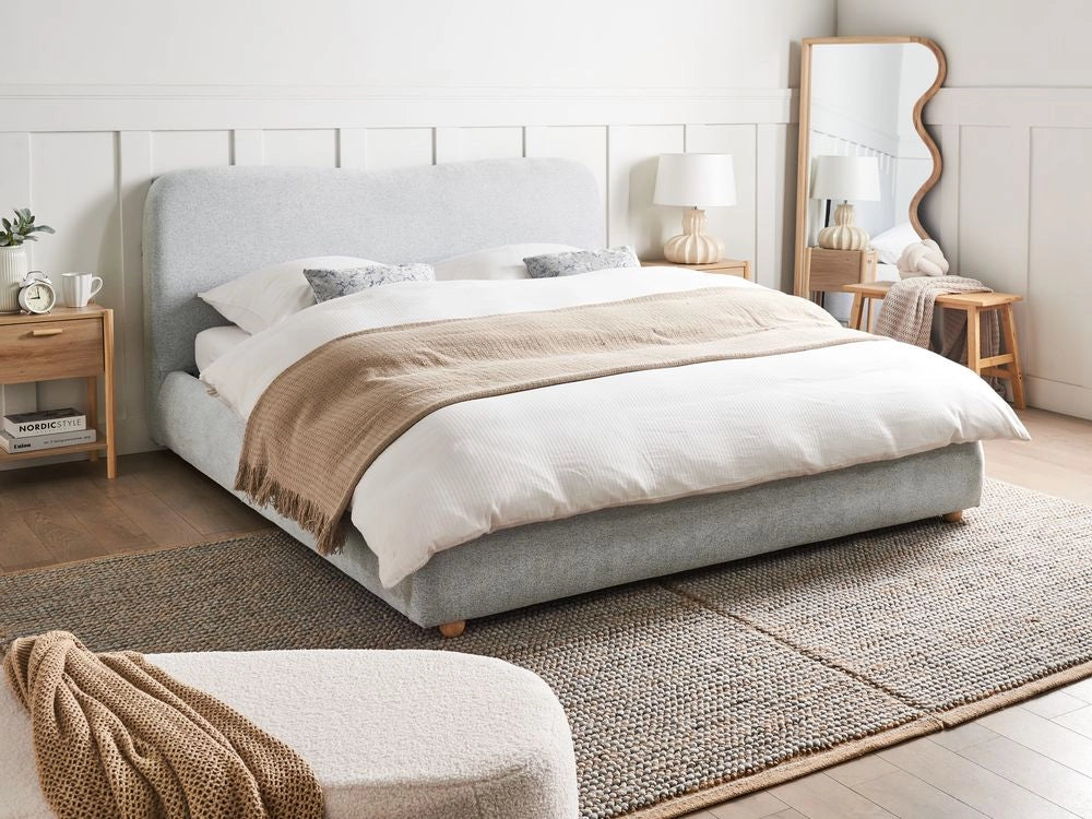 Letto contenitore Tessuto grigio chiaro poliestere 160 x 200 cm Design moderno e minimalista Ottomana